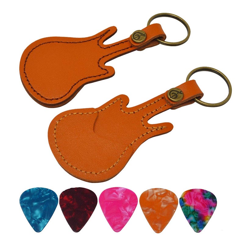 PUNK Leather Guitar Picks Case Guitar Pick Holders with Keyring Guitar Plectrums Bag for Guitar Pick Bag with 5Pcs Plectrums Gift(Black) - Image 3